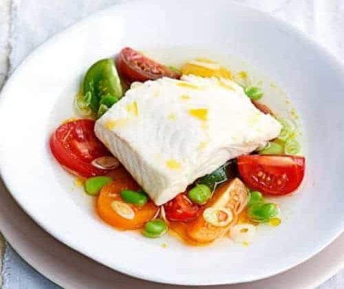 Poached Hallibut With Heritage Tomatoes